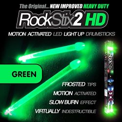 ROCKSTIX 2 HD GREEN, BRIGHT LED LIGHT UP DRUMSTICKS, with fade effect, Set your gig on fire! (GR ...