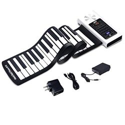 HONEY JOY Roll Up Piano, Electronic Piano Keyboard, Portable Rechargeable Silicon Piano w/Foot P ...