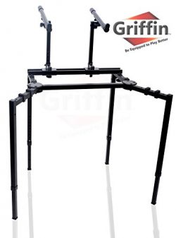 Double Piano Keyboard and Laptop Stand by Griffin | 2 Tier/Dual Portable Studio Mixer Rack for T ...