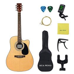 HUAWIND 41 inch Acoustic Guitar Steel Strings Cutaway Starer Kit with Gig Bag, Tuner, Strings, S ...