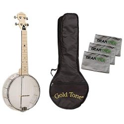 Gold Tone Little Gem Diamond Banjo Ukulele Bundle w/Bag & Cloth Pack