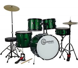 Metallic Green Drum Set Full Size 5-Piece Kit with Cymbals Stands Throne and Sticks