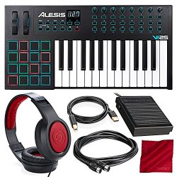 Alesis VI25 25-Key USB/MIDI Keyboard Controller with Sustain Pedal, Closed-Back Headphones, and  ...