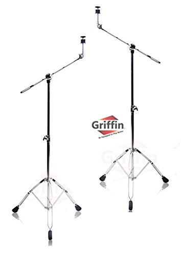 Cymbal Stand With Boom Arm by Griffin (Pack of 2)|Drum Percussion Gear Hardware Set with Double  ...