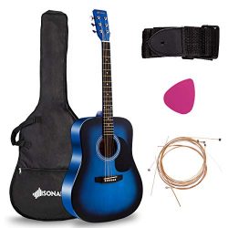 Sonart Full Size Acoustic Guitar, 41” Wooden Structure Steel String W/Case, Shoulder Strap, Pick ...