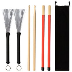 URlighting Drum Sticks Set – 1 Pair 5A Drum Sticks，1 Pair Drum Rod Brushes Sticks，1 Pair ...