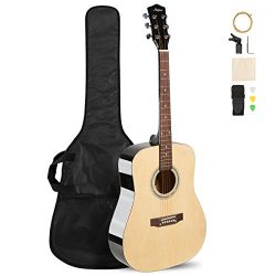 ARTALL 41 Inch Handmade Solid Wood Acoustic Dreadnouht Guitar Beginner Kit, Glossy Black