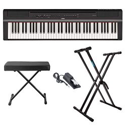 Yamaha P121B 73 Weighted Keys Digital Piano (Black) with Knox Gear Piano Bench, Stand and Sustai ...