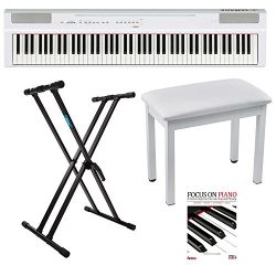 Yamaha P125WH White 88-note Weighted Action Digital Piano with Knox Stand, Piano Bench and Beggi ...