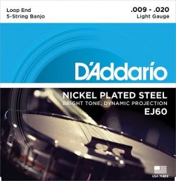 D’Addario EJ60 Nickel 5-String Banjo Strings, Light, 9-20