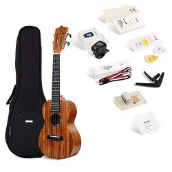 Concert KOA ukulele Enya EUC-70 23 Inch Bundle with String, Tuner, Strap,Fingershaker,Gig bag,Ca ...