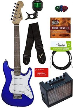 Squier by Fender Mini Strat Electric Guitar – Imperial Blue Bundle with Amplifier, Instrum ...