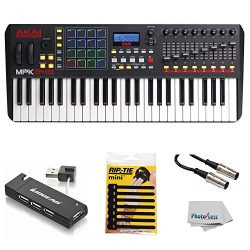 Akai Professional Compact Keyboard Controller (49-Key) with 4-Port USB 2.0 Hub + MIDI Cable Pack ...