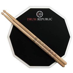 Drum Pad And Sticks Practice Pad By Drum Republic. Premium 12 Inch Pad For Adults And Pair Of 5A ...