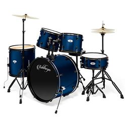 Ashthorpe 5-Piece Complete Full Size Adult Drum Set with Remo Batter Heads – Blue