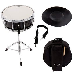 Mendini Student Snare Drum Set with Gig Bag, Sticks, Stand and Practice Pad Kit, Black, MSN-1455P-BK