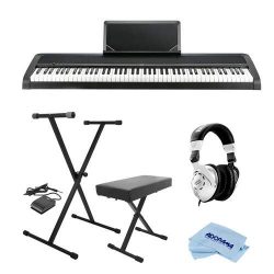 Korg B1 88 Key Digital Piano with Enhanced Speaker System and Hammer Action Black Bundle With On ...