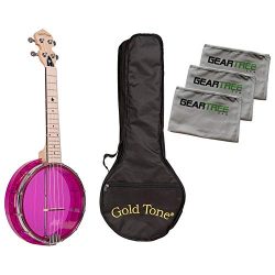 Gold Tone Little Gem Amethyst Clear Banjo Ukulele Bundle w/Bag & Cloth