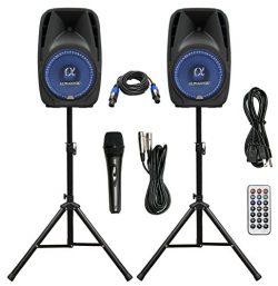 Pair Alphasonik All-in-one 8″ Powered 800W PRO DJ Amplified Loud Speakers with Bluetooth U ...