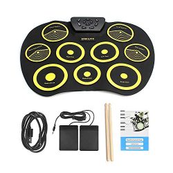 QStyel Portable Electric Drum Set Include Drum Sticks Pad Headphone Jack Built-in Speaker Pedals ...