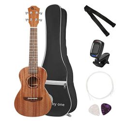 1byone 23” Concert Mahogany Ukulele with Included Digital Tuner, 3 Picks, Strap, and Black ...