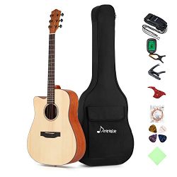 Donner Left Handed Acoustic Guitar Cutaway DAG-1CL 41 inch Full-size Beginner Guitar Package wit ...