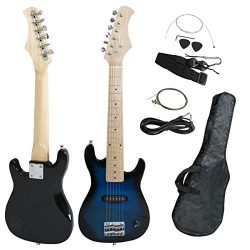 Smartxchoices 30″ Mini Kids Blue Electric Guitar Bundle Kit Bass Guitar for Beginners with ...