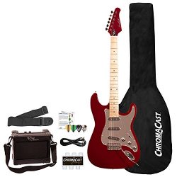 Sawtooth 6 String ES Series ST Style Electric Guitar Beginner’s Pack, Fire Brick Red with  ...