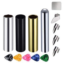 Activists 14Pcs Guitar Slides Kit 3Pcs Metal Slides, 1Pcs Chrome Stainless Steel Bar Guitar Lap  ...