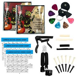 LOMEVE Guitar Accessories Kit Include Acoustic Guitar Strings, Capo, 3-in-1 Restring Tool – ...