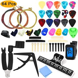 64 PCS Guitar Accessories Kit, ZALALOVA All-in 1 Guitar Tool Changing Kit Including Guitar Picks ...