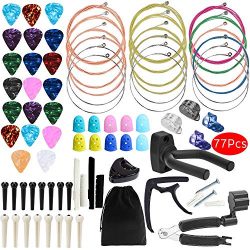 Outee Guitar Accessories Kit, 77 Pcs Guitar String Changing Kit Guitar Tools Strings Picks Capo  ...