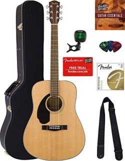 Fender CD-60S Solid Top Dreadnought Acoustic Guitar – Left Handed, Natural Bundle with Har ...