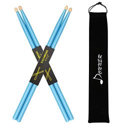 Donner 7A Snare Drum Sticks for Kids Classic Maple Wood 2 Pair with Carrying Bag, Blue