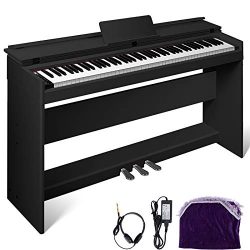 Happybuy White/Black Digital Piano 88-Key Electric Piano Keyboard w/Pedal Board Music Stand for  ...