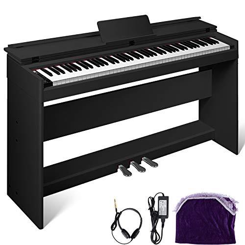 Happybuy White/Black Digital Piano 88-Key Electric Piano Keyboard w/Pedal Board Music Stand for ...