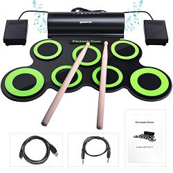 Electronic Drum Sets, BONROB Foldable Roll Up Drum Kit Built in Speaker With Drum Sticks, Foot P ...