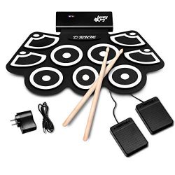 Electronic Silicone Rechargeable Drum Kit, Safeplus 9 Pads Foldable Drum Set Built in Speaker Wi ...