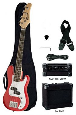 Raptor 3/4 Size 38 Inch Kids Child 4 String Electric P Bass Package – RED with 5W Amp, Gig ...