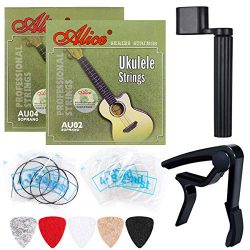 Ukulele Strings, Yoklili 2 Sets of Black and Clear Nylon Ukelele Strings with 5 Felt Picks, Stri ...