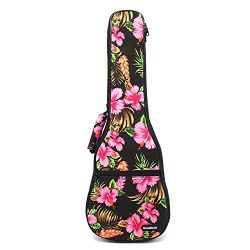 CLOUDMUSIC Ukulele Case Backpack Hawaiian Hibiscus Black (Tenor)