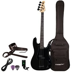 Sawtooth 4 String EP Series Electric Bass Guitar with Gig Bag & Accessories, Satin w/Black P ...