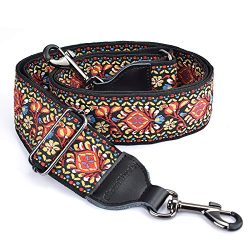 CLOUDMUSIC Banjo Strap Guitar Strap For Handbag Purse Jacquard Woven With Leather Ends And Metal ...