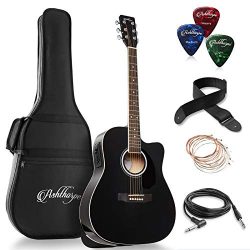 Ashthorpe Full-Size Dreadnought Cutaway Acoustic-Electric Guitar Bundle – Premium Tonewood ...