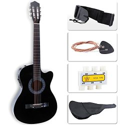 LAGRIMA 38″ Acoustic Guitar Cutaway Design, Natural 6 Steel Strings with Nylon Bag,Tuner,  ...