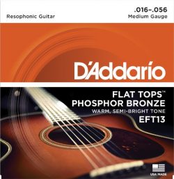 D’Addario EFT13 Flat Tops Phosphor Bronze Acoustic Guitar Strings, Resophonic Guitar, 16-56