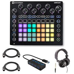 Novation Circuit Groove Box Drum Machine with Headphones, 4-Port 3.0 USB HUB and 2 Midi Cables