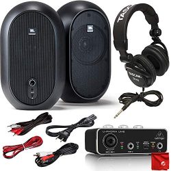 JBL Professional 1 Series 104 Compact Powered Reference Monitors Bundle with Behringer UM2 MIDI  ...