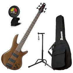 Ibanez GSR205BWNF 5 String Walunt Flat Finish Electric Bass with Gig Bag, Stand, and Tuner