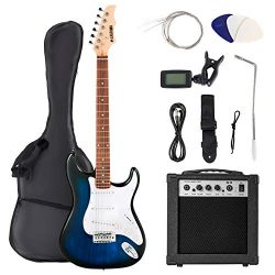 LAGRIMA 39 Inch Full Size Electric Guitar Starter Kit with 20W Amp, Case and Accessories Pack Be ...